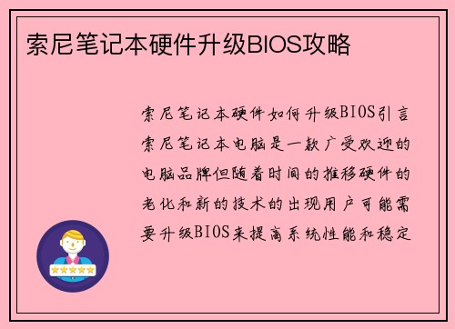 索尼笔记本硬件升级BIOS攻略